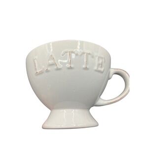 American Atelier Stoneware Latte Cup White Embossed Footed Coffee Mug 5.5 Inch